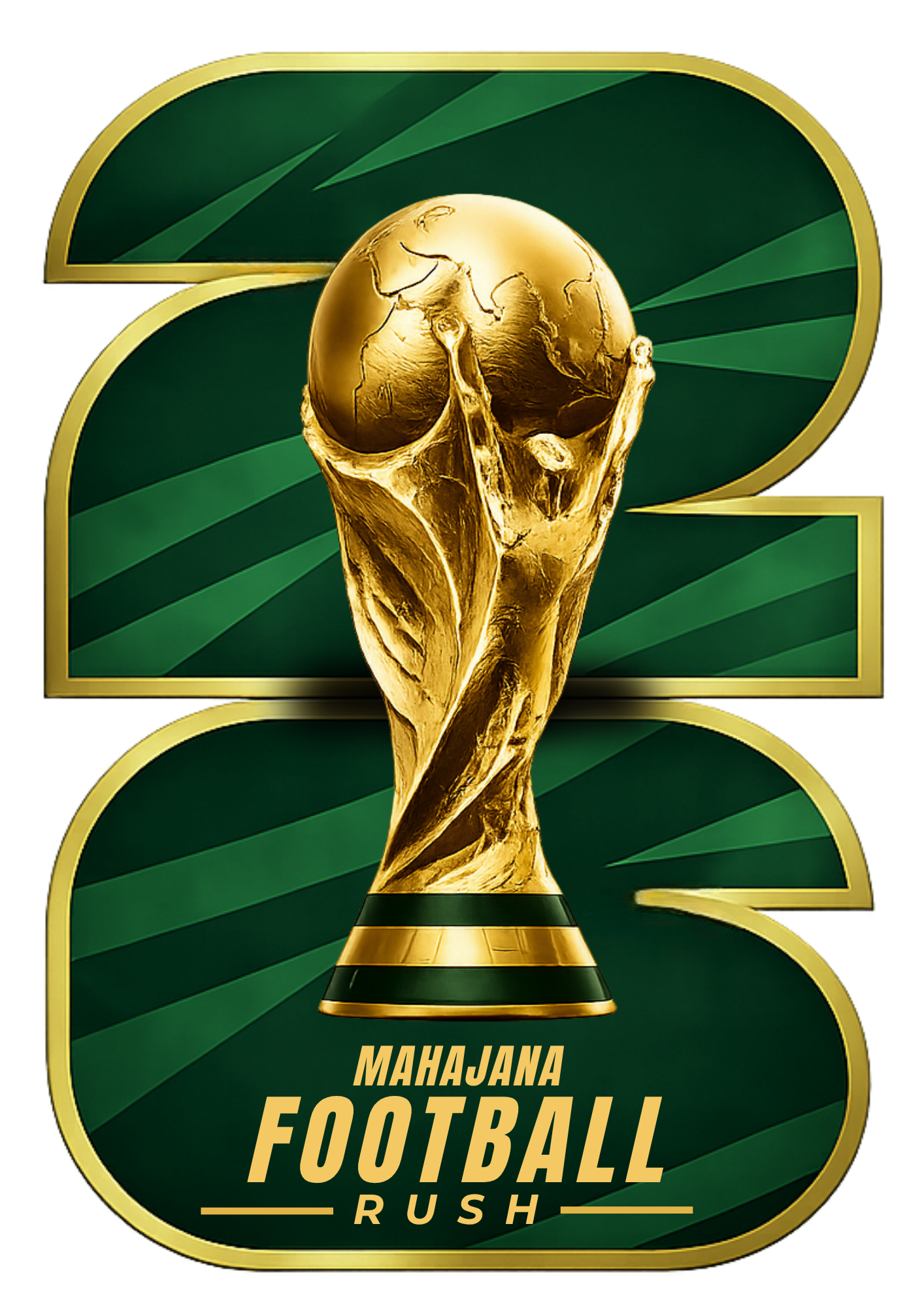 A green and gold Mahajana Football Rush graphic featuring a football trophy.